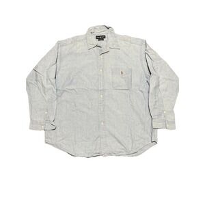 Vintage Ralph Lauren Men's Denim Blue Button Down Big Shirt See Measurements